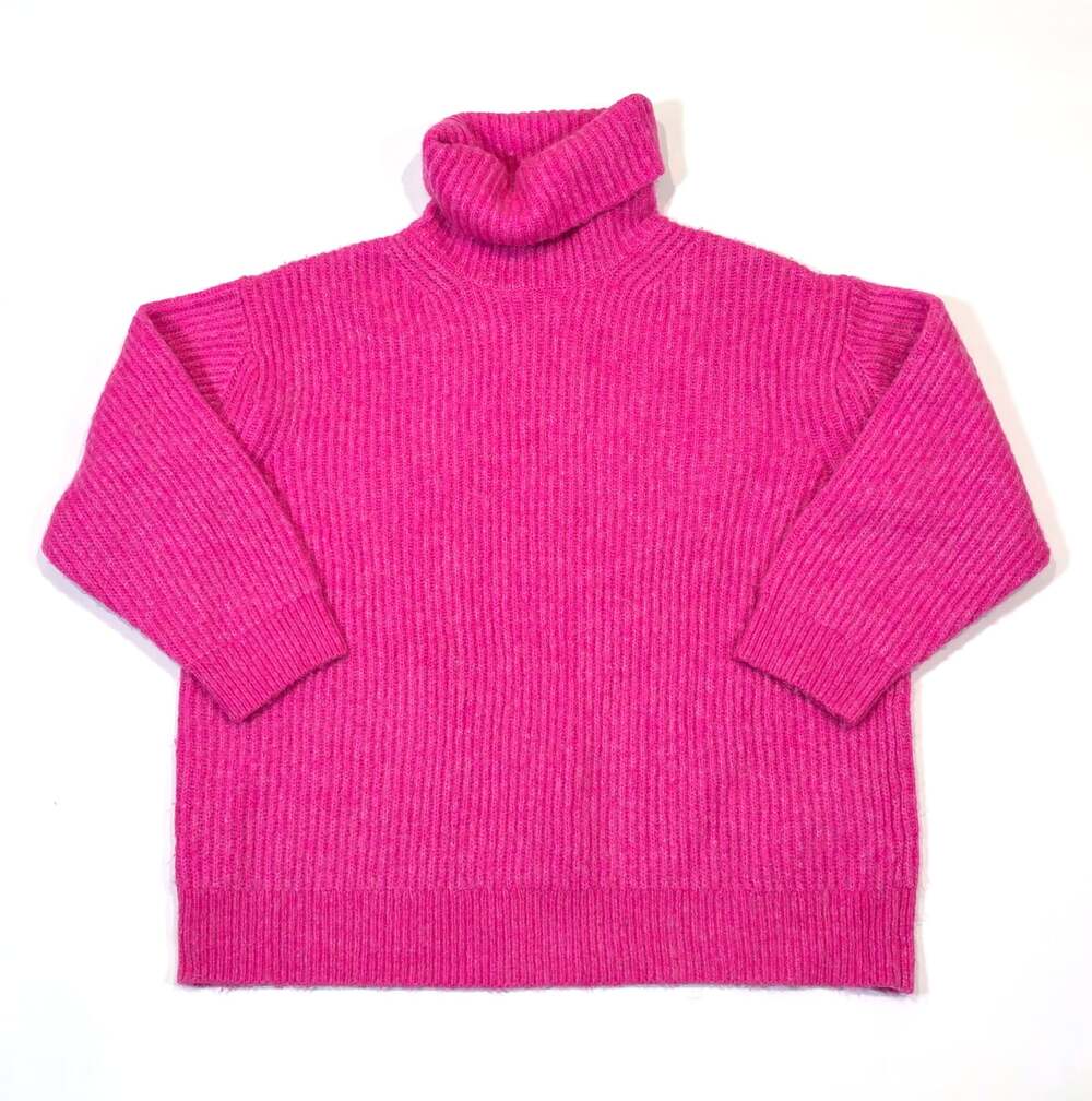 Lou & Grey Boucle Knit Turtleneck Sweater Bright Pink - Size Medium